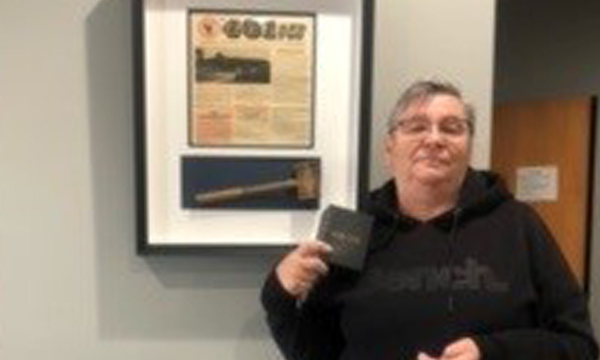 Yve popped into the union office to pick up her retirement watch