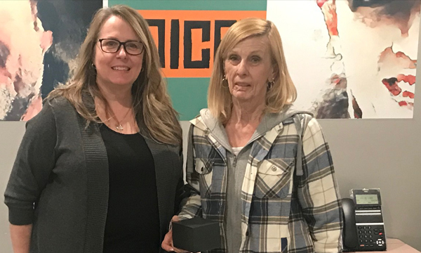 Shirley popped in to see union rep Shauna and get her retirement watch